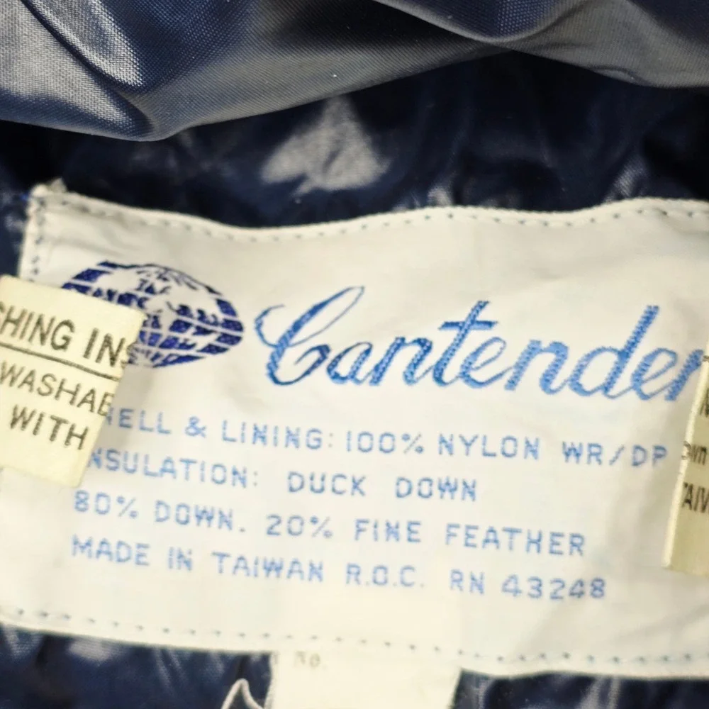Vintage Contender Duck Down Puffer Jacket Mens XL Blue Black‎ Retro Winter